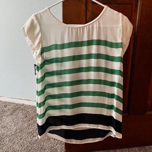 Joie Women's 100% Silk Green and Navy Blue Striped Blouse